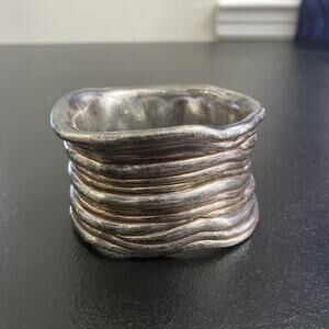 BAT-AMI ISRAEL 925 Sterling Silver Bangle Bracelet 2” Crinkle Folded Chunky 77g